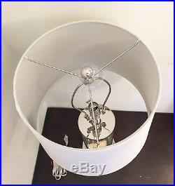 2 RARE RALPH LAUREN PAYTON GLASS CYLINDER SILVER TABLE LAMP BRAND NEW with TAG