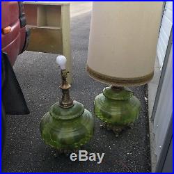 2 Vintage MIDCENTURY RETRO 1972 EF EF INDUStries Green Glass Table Lamps