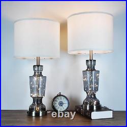 2023 Modern Glass Table Lamp Set of 2 Bedside A+C USB Charge Port Dimmable Touch