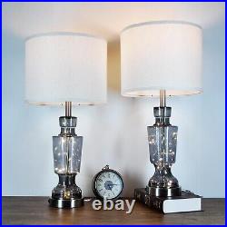 2023 Modern Glass Table Lamp Set of 2 Bedside A+C USB Charge Port Dimmable Touch
