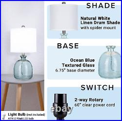 20687-000 Textured Ocean Blue Glass Table Lamp, 18.25H