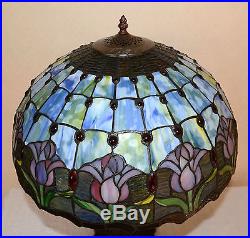 20W Zinc Base Tulip flowers Stained Glass Tiffany Style Jeweled Table Lamp
