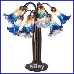 21 inch High Mercury Glass 10 Lily Downlight Table Lamp-Dark Blue and Silver