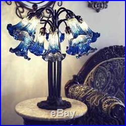 21 inch High Mercury Glass 10 Lily Downlight Table Lamp-Dark Blue and Silver