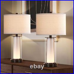 23.25'' Glass Table Lamp Set with Built-in glass table lamp with night light