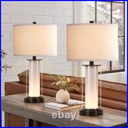 23.25'' Glass Table Lamp Set with Built-in glass table lamp with night light