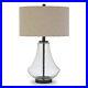 23 Black Glass Table Lamp With Flax Drum Shade