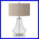 23 Nickel Glass Table Lamp With Flax Drum Shade