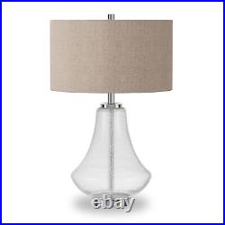 23 Nickel Glass Table Lamp With Flax Drum Shade