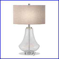 23 Nickel Glass Table Lamp With Flax Drum Shade