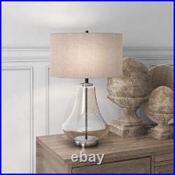 23 Nickel Glass Table Lamp With Flax Drum Shade