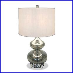 23 Nickel Glass Table Lamp With White Drum Shade