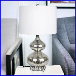 23 Nickel Glass Table Lamp With White Drum Shade