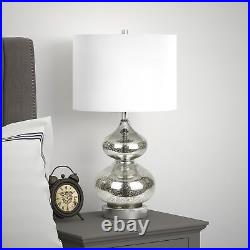 23 Nickel Glass Table Lamp With White Drum Shade