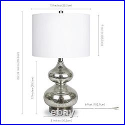 23 Nickel Glass Table Lamp With White Drum Shade