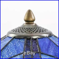 24.25 in. Tiffany Style Blue Indoor Table Lamp Stained Glass Sea Shore Shade