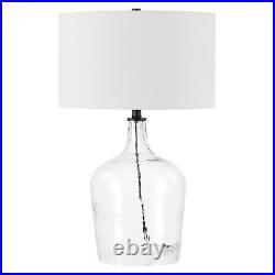 24 Clear Glass Table Lamp With White Drum Shade