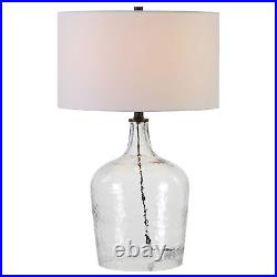 24 Clear Glass Table Lamp With White Drum Shade