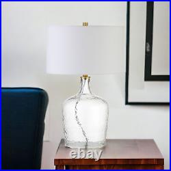 24 Clear Glass Table Lamp With White Drum Shade