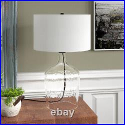 24 Clear Glass Table Lamp With White Drum Shade