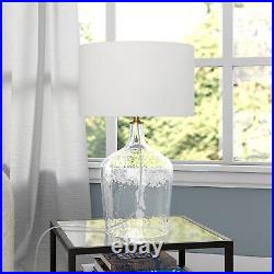 24 Clear Glass Table Lamp With White Drum Shade