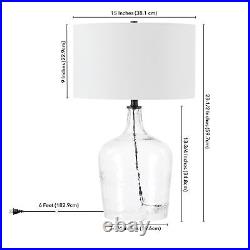 24 Clear Glass Table Lamp With White Drum Shade