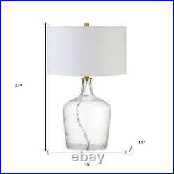 24 Clear Glass Table Lamp With White Drum Shade