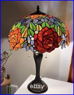 24 Tiffany style Stained Glass Rose Garden Victorian Accent Table Lamp