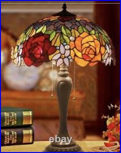 24 Tiffany style Stained Glass Rose Garden Victorian Accent Table Lamp