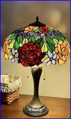 24 Tiffany style Stained Glass Rose Garden Victorian Accent Table Lamp