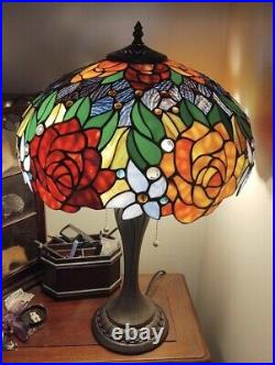 24 Tiffany style Stained Glass Rose Garden Victorian Accent Table Lamp