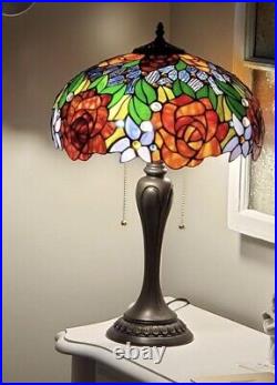 24 Tiffany style Stained Glass Rose Garden Victorian Accent Table Lamp