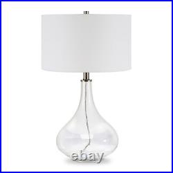 25 Clear Glass Table Lamp With White Drum Shade