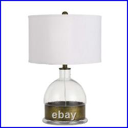 25 Clear Glass Table Lamp With White Drum Shade