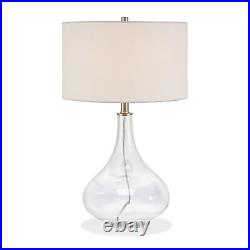 25 Clear Glass Table Lamp With White Drum Shade