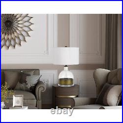 25 Clear Glass Table Lamp With White Drum Shade