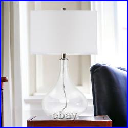 25 Clear Glass Table Lamp With White Drum Shade