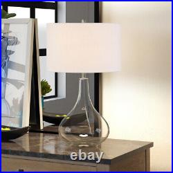 25 Clear Glass Table Lamp With White Drum Shade