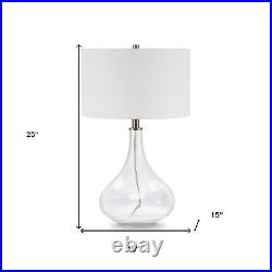 25 Clear Glass Table Lamp With White Drum Shade