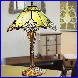 25 Inch Tiffany Style Stained Glass Sea Green Crystal Lace Table Lamp