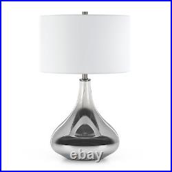 25 Nickel Glass Table Lamp With White Drum Shade