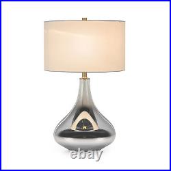 25 Nickel Glass Table Lamp With White Drum Shade