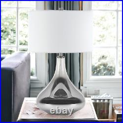 25 Nickel Glass Table Lamp With White Drum Shade