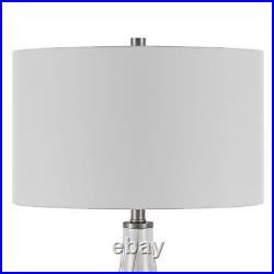 25 Nickel Glass Table Lamp With White Drum Shade