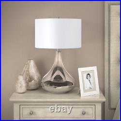 25 Nickel Glass Table Lamp With White Drum Shade