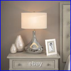 25 Nickel Glass Table Lamp With White Drum Shade