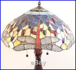 25'' Tiffany Style Red Dragonfly Table Lamp Stained Glass Desk Light Handcrafted