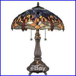 25'' Tiffany Style Red Dragonfly Table Lamp Stained Glass Desk Light Handcrafted