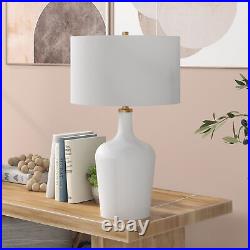 25 White Glass Urn Table Lamp With White Drum Shade