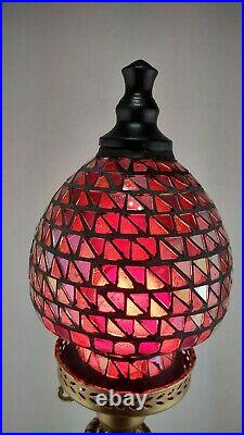 26 Cherub Style Angel Banquet lamp Cranberry Mosaic Glass Globe Metal Base